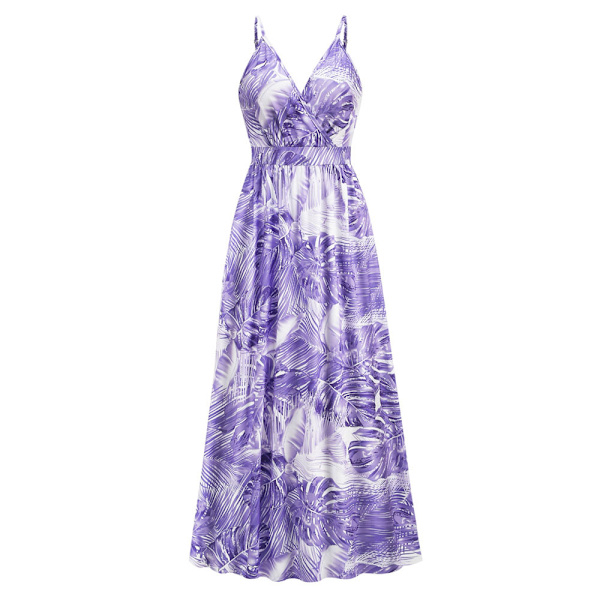 Sexy spaghettistropp for kvinner med dyp v-hals blomstret Boho Criss Cross