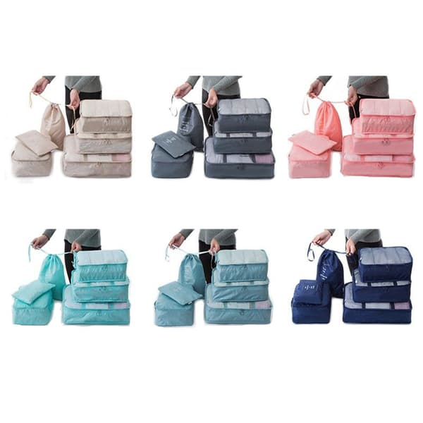 6 delar Set av organiseringsväskor Travel Moving Bagage Organizer Bright blue