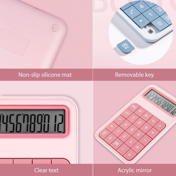 Desktop Miniräknare Stor skärm 12-bitars LCD-kalkylator för skolkontor Hem butiksdisk - Rosa