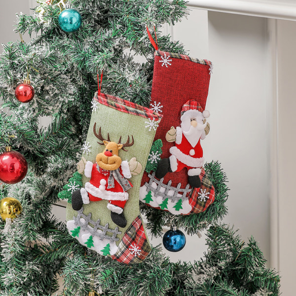 4 st julstrumpa staket Julklappspåse Linne stor Chr