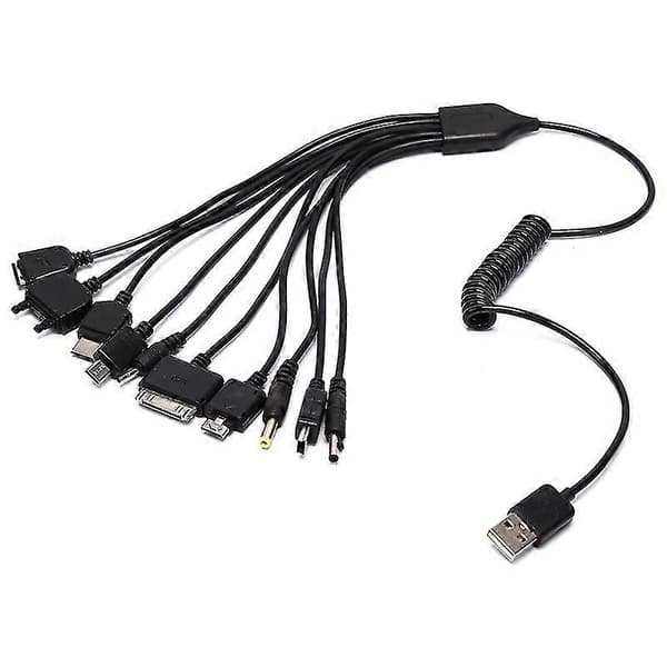 Universell 10-i-1 multifunksjons mobiltelefon spill USB-ladekabel lader