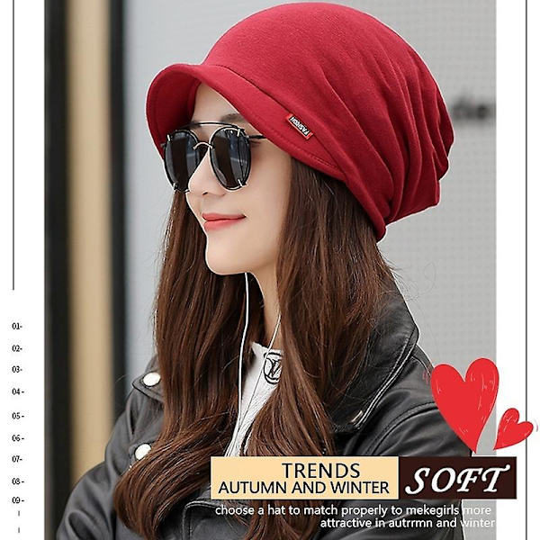 4 färger Dammode Scarf&hatt med dubbla ändamål Scarfmössa Ny enfärgad Hålla varm Peak Cap Casual Tide Höst Vinter Åkerfräken Kepsar Varma och tjocka Red