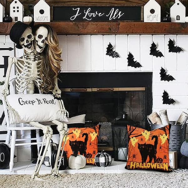 Halloween pudebetræk 18x18 tommer Ghosts Cat Spider Decor Sort