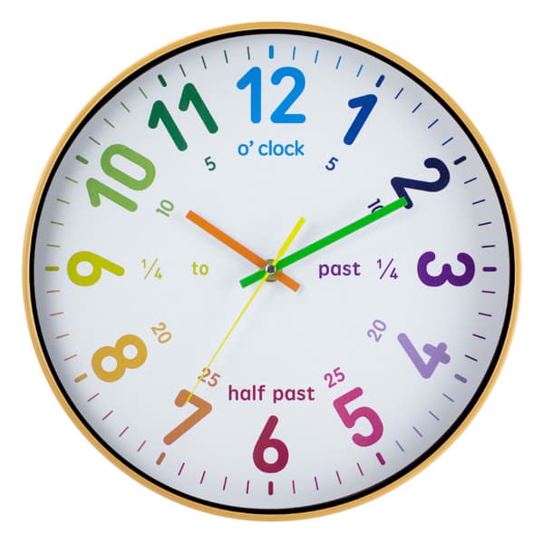 ##/Fargerik veggklokke med imitert trestruktur, 30 cm##/