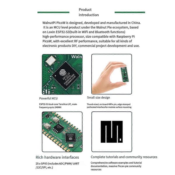 PicoW Espressif ESP32-S3 -kehityskortti 2.4G WiFi 802.11 B/G Bluetooth 5 Picowille