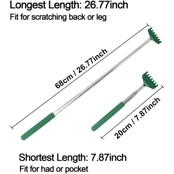 Bärbar utdragbar ryggskrapa i metall med teleskopiskt handtag för huvud, rygg, ben och annan massage (mörkgrön)