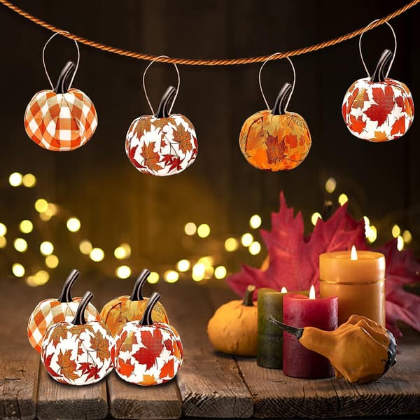 12 st höst Thanksgiving Day hängande pumpa-lönnblad Gingham tyg insvept