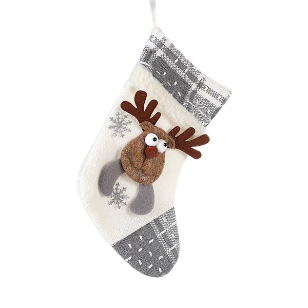 3st Nya Grå Vita Julstrumpor Juldekorationer Snögubbe Julklappspåse Julgranshänge 26,5*17cm