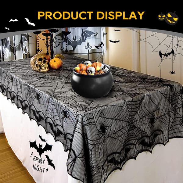 Halloween duk, spindelnät bordsdukar svart duk spets