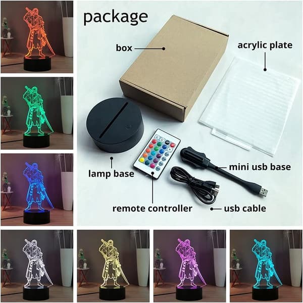 Anime Roronoa Zoro 3D Night Light, Mangafigur Luffy Zoro T