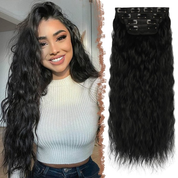 Clip in Hair Extensions for Women 4PCS Tjockt helhuvud lockigt vågigt