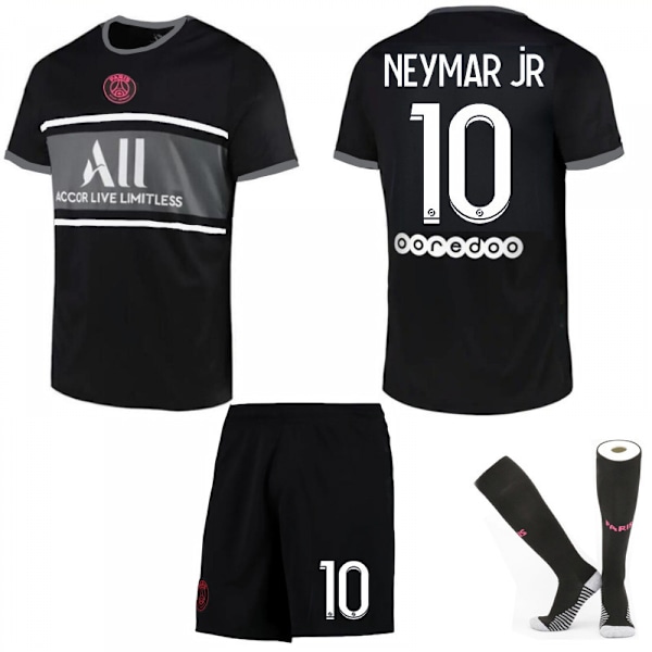 21-22 Paris 2 Bortedrakt Svart Sett Barn Voksne Fotballdrakt Treningsdrakt No.10 NEYMAR JR 18