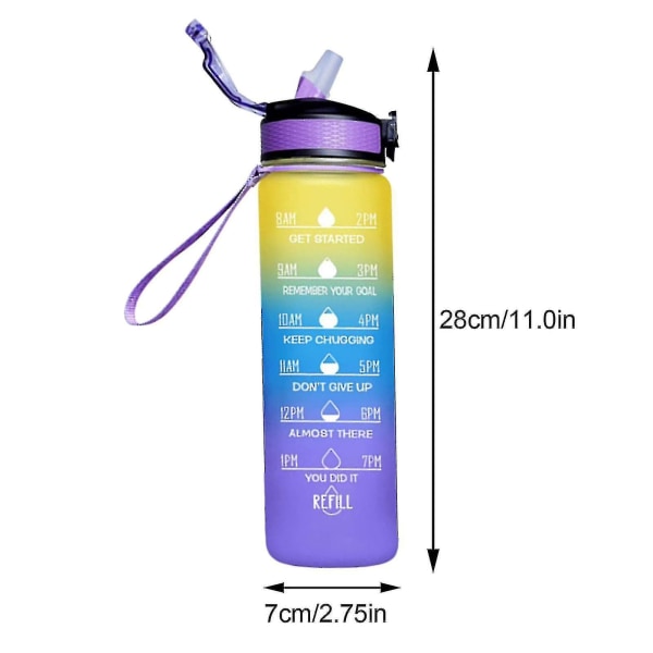 1000 ml gratis motiverende sportskande med tidsmarkør Fitness Gradient farvekrus Frostet vandflaske udendørs Style 8