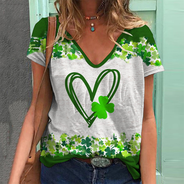 St. Patrick's Day Kvinner V-hals T-skjorte Bluse Casual Løs Topp D M