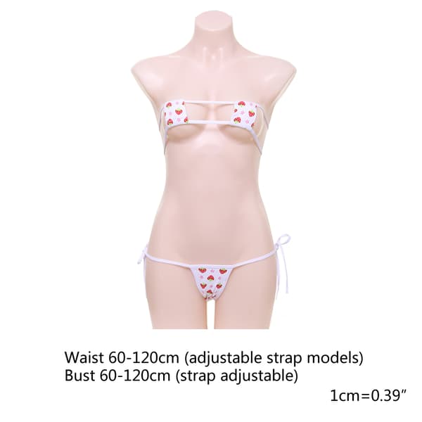 Damer Strawberry Print Underkläder Erotisk Square Cup Micro BH Thong Cosplay Bikini