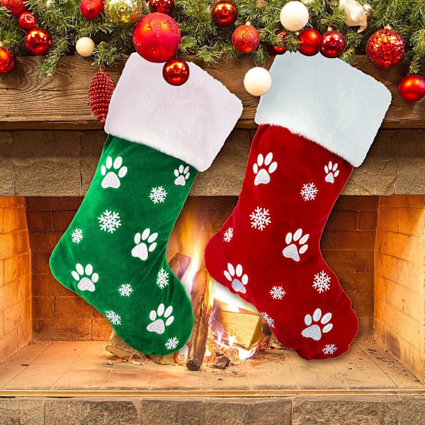 2st stora julstrumpor 8,7 x 18,1 tum Dog Paw Print Snowf
