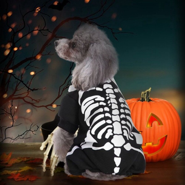 Hund Katt Skelett Halloween Party Cosplay Tröja Jumpsuit Valp L