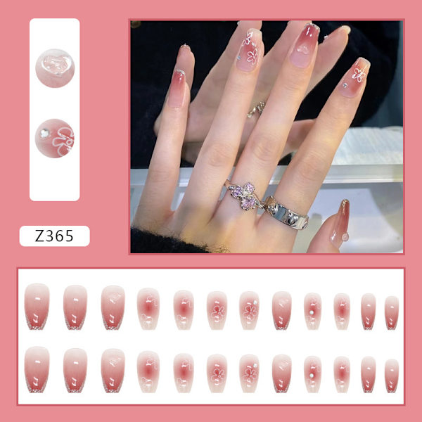 24 stycken Light change heart (lim typ) False Nails Short, Nude