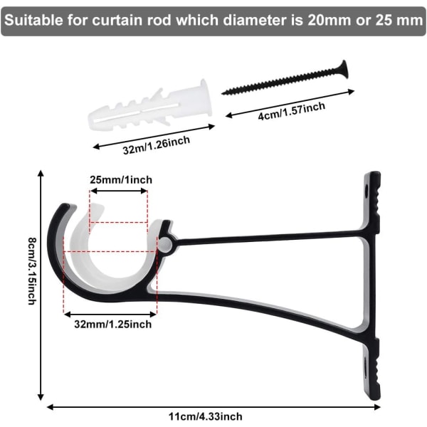 4 KPL alumiiniseoksesta valmistettuja verhotangon kiinnikkeitä 11*8 cm ruosteenestokiinnike verhotangolle