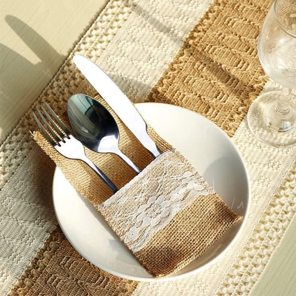 24 stykker burlap bestikksett, 11 x 21 cm burlap bestikk til bordet