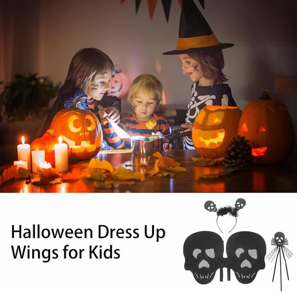 Halloween Kostume - Sort Skelet, Halloween Sæt med Vinger til Børn