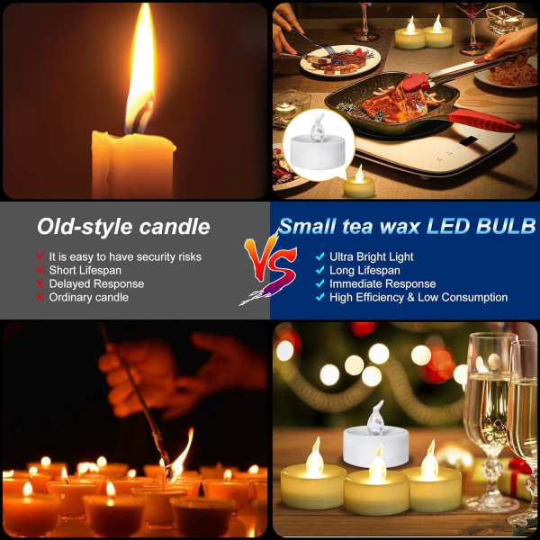 12-pakning LED-lys med timerfunksjon, flimrende flamme, 3,6 x