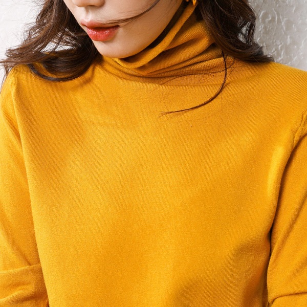Kvinner Rutete Høst Vinter Genser Pile Krage Inner Bottoming Skjorte Ensfarget Genser Ginger yellow S