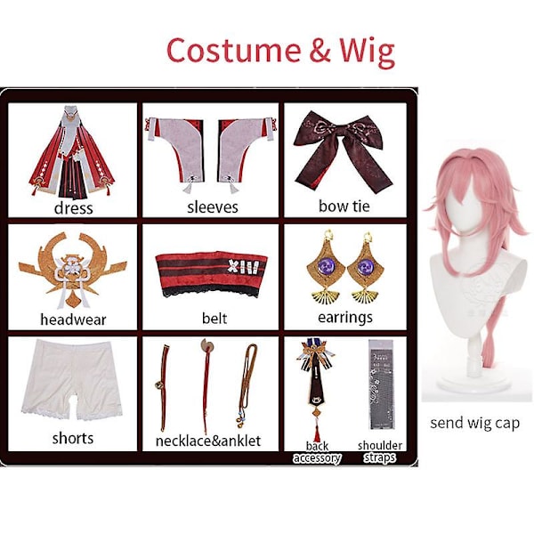 Genshin Impact Cosplay Yae Miko Guuji Yae Cosplay Dräkt Med Huvudbonader Full Set Cosplay Peruk ångt Hår Halloween Fest Kostymer Z L Costume and Wig