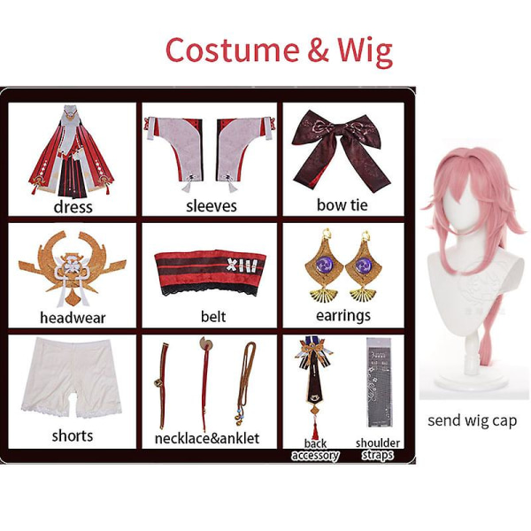 Genshin Impact Cosplay Yae Miko Guuji Yae Cosplay Kostym Med Huvudbonader Full Set Cosplay Peruk Långt Hår Halloween Fest Kostymer V XL Costume and Wig