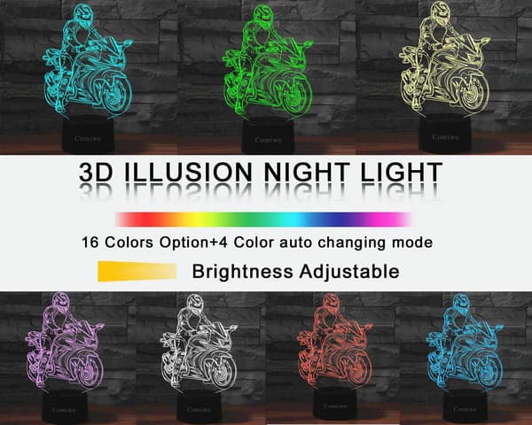 Motorcykel 3D Illusion Night Light Toy, 16 färger Ändra Sma