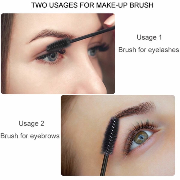 100 stk. Engangs øjenvippebørster til øjenvippeforlængelse, øjenbryn og makeup (sort)