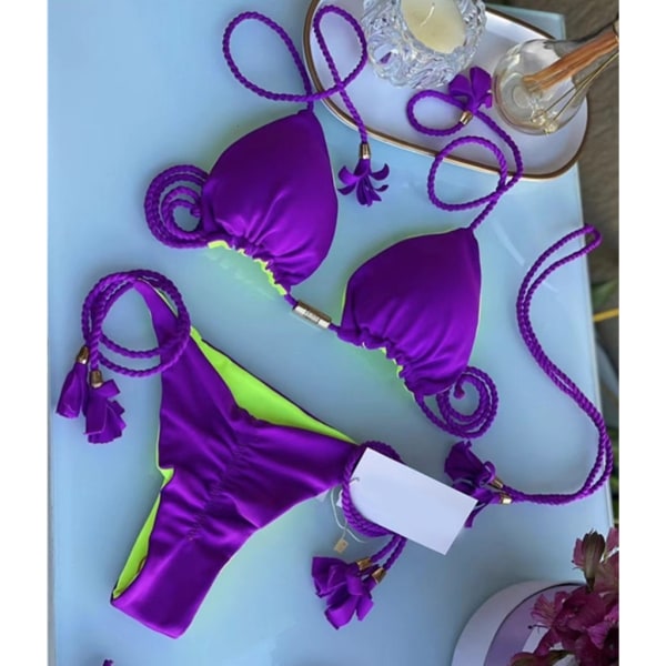 Todelt sæt til kvinder med string-badedragt Trekant-BH Top med bikinibund Sexet trekant-bikini badedragt Orange L