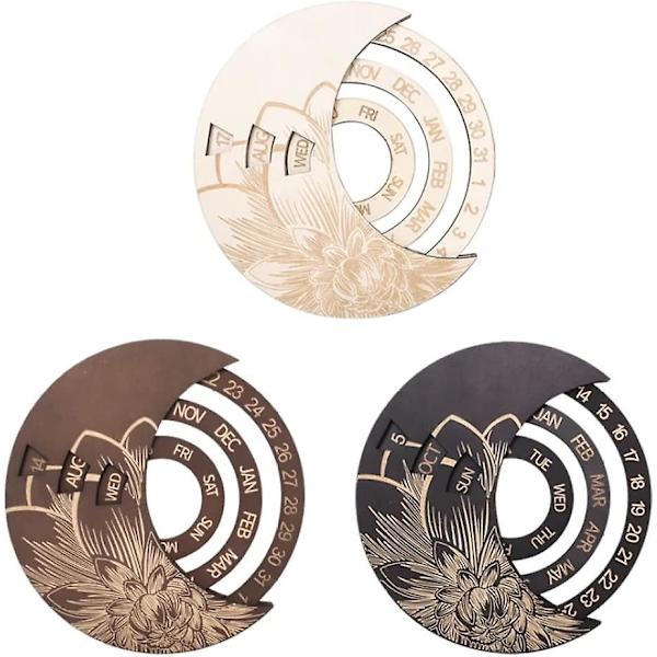 Wooden Wall Calendar Round Moon Perpetual Calendar Adjustable Wall Calendar (brown)(1pc