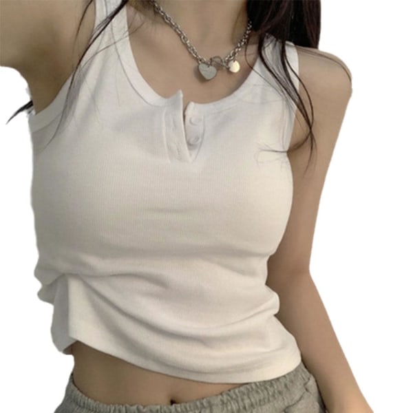 Sexy singlet for kvinner, ensfarget, ermeløs, ribbestrikket vesttopp white L
