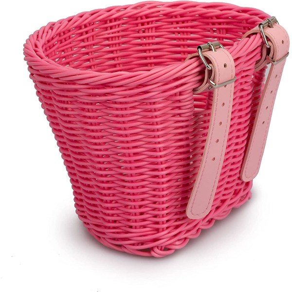 Barn Cykelkorg Fram Vävd Wicker Cykelkorg Med Styre Streamers Pink