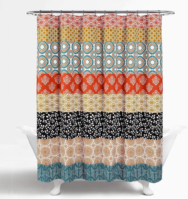 Boho-raidallinen suihkuverho, rohkea värikäs design, 35\" x 72\", turkoosi