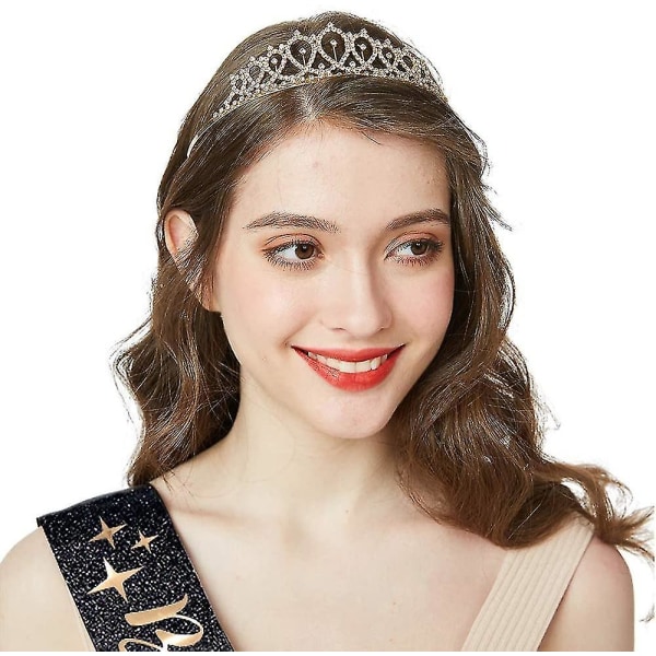 Syntymäpäivä Sash & Rhinestone Tiara -setti - Musta Glitteri Syntymäpäivä Sash Syntymäpäivälahjat naisille Syntymäpäivä