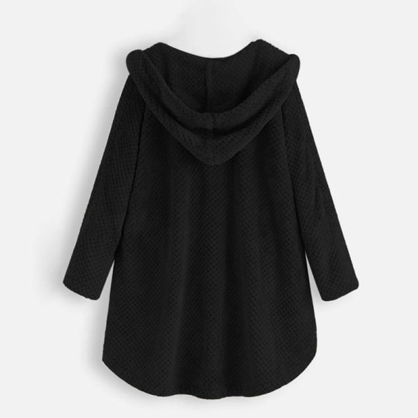 Dame Dobbelt Varm Hætte Frakke Lang Pels Cardigan Overtøj Jakke Black 4XL