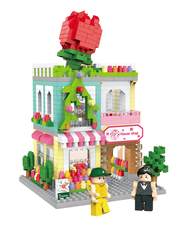 Byggeklods mini by gadescene, blomsterbutik, 908 dele