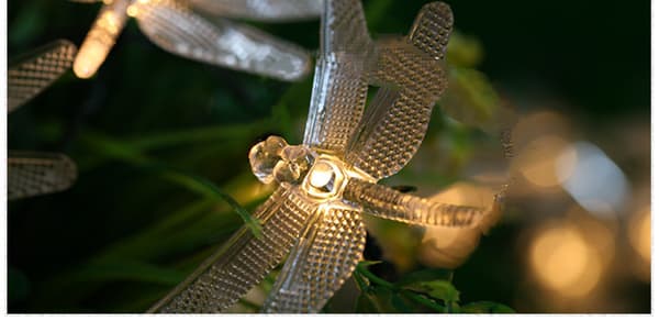 10 Varmhvite LED Dragonfly Solcellelamper