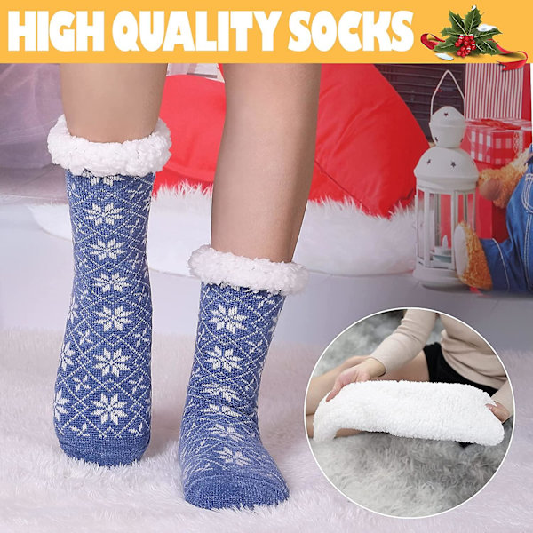Dam Vinter Fuzzy Slipper Sockor Halkfri Mjuk Mysig Fleece Foder Stickad Tjock Varma Julstrumpor