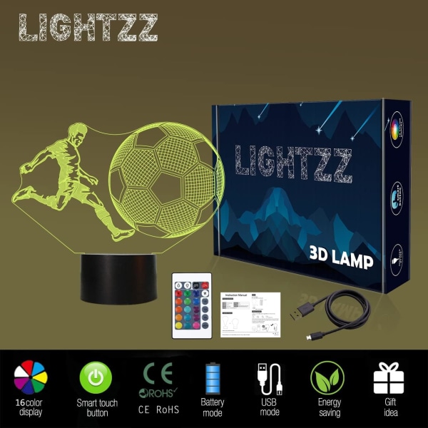 Fotbollspresenter för barn, fotboll 3D Illusion Lampa Fotboll nära