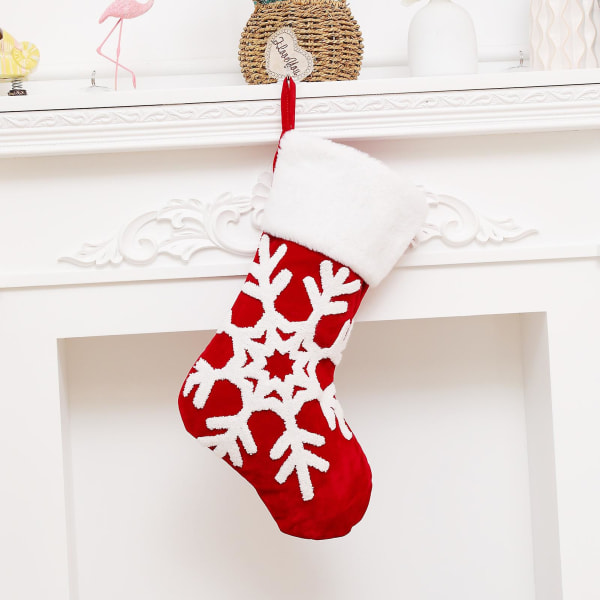 Julstrumpa Stor storlek Plysch Ljus färg Supermjuk ekväm scenlayout edårande hängande julbroderier Walking Stick Snowflake Älgpresent B