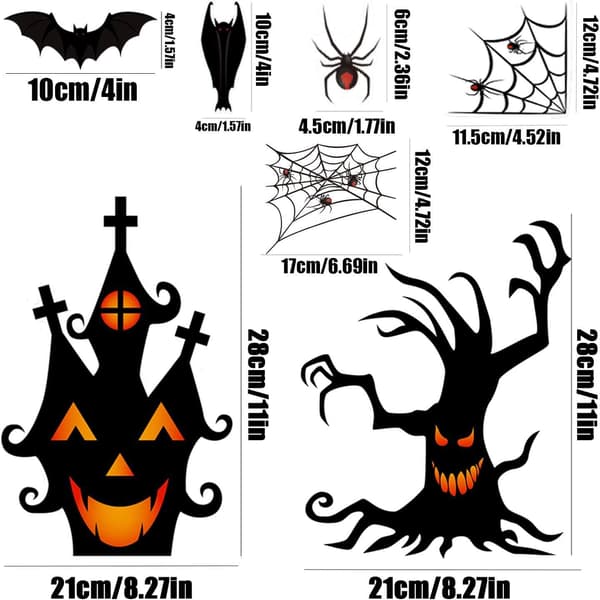 Halloween Window Clings Stickers - 7 ark med fladdermöss och spindlar