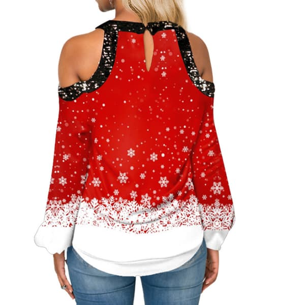 Ny langærmet V-hals bluse med print til kvinder Red M