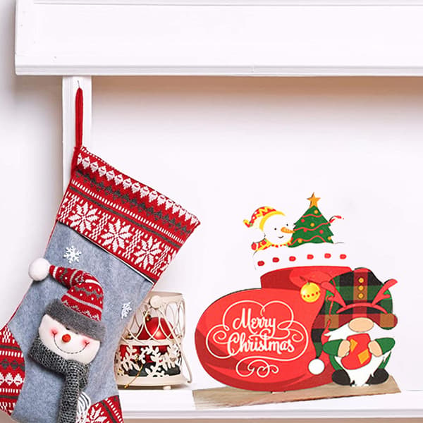 2 Stykker Julebordsdekor Tre Gnome Bordplate Skilt Tre arrow + socks