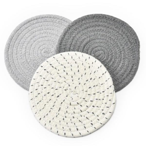 Sett Sett 100 % ren bomullsholder (sett med 3) varme matter, skjestøtte for matlaging og baking med diameter 7 tommer (grå)