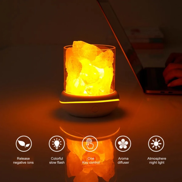 Saltlampa Saltsten Nattljus Aroma Diffuser Dimmer Switch 7 Färger LED Kristall Nattljus Bärbar USB För Bil Hemmakontor Sovrum Skrivbordsdekor