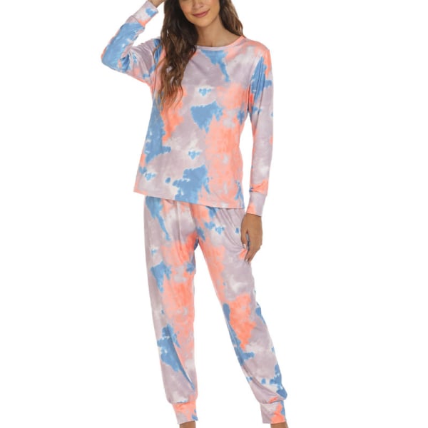 Kvinnor Crew Neck Lounge Set Tie Dye Nightwear Style-A M