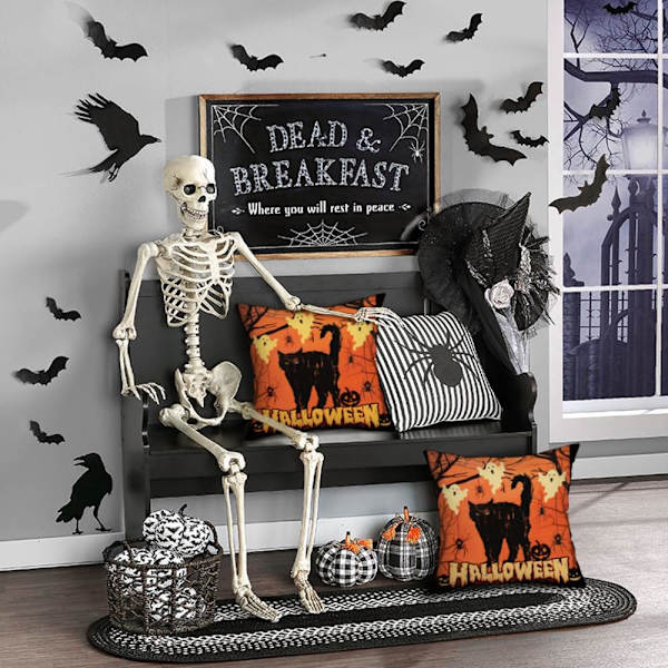 Halloween putetrekk 18x18 tommer Spøkelser Katt Edderkopp Dekor Svart